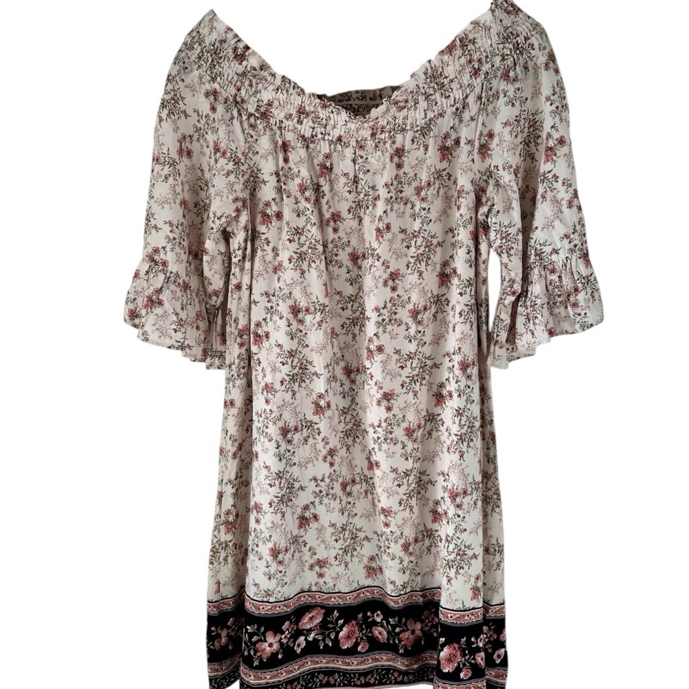 Urban Girl Nites Women’s Cream , Green &Pink Flutter Sleeve Tunic Size XL